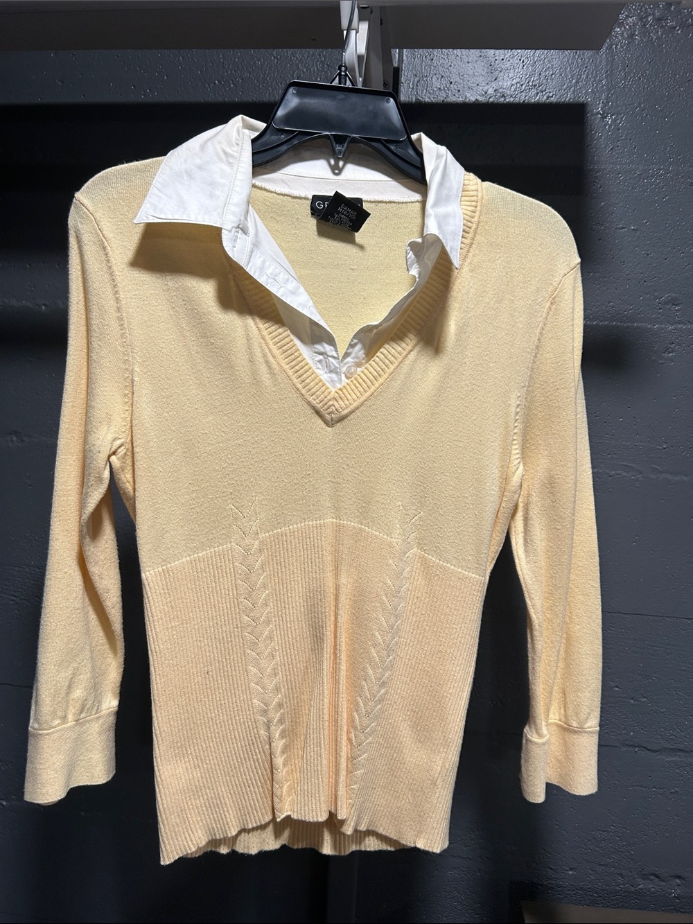 George yellow V-Neck Sweater with Faux Shirt Collar